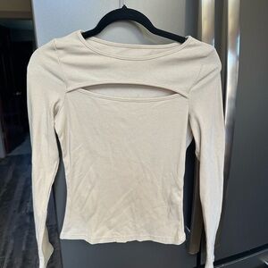 Cream Long Sleeve Cutout Top